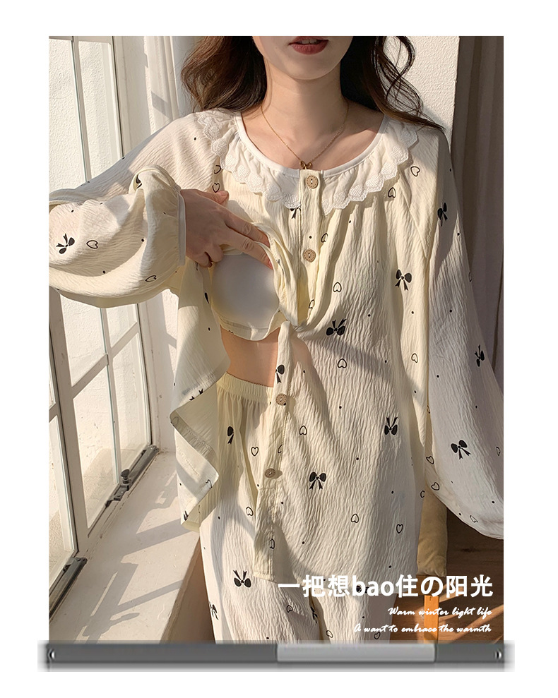 Korean style ins country-style pajamas for women, thin and sweet lace long-sleeved and long pants set for women, fresh floral home wear pic 16