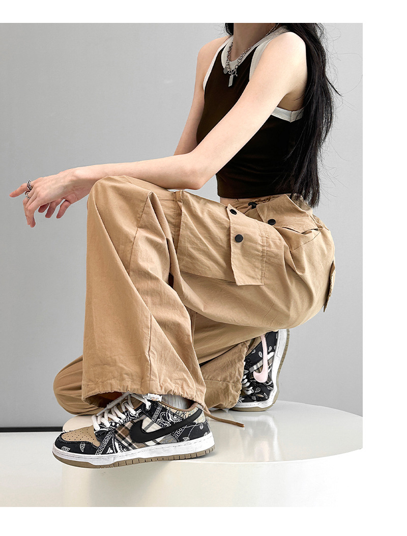 美式复古粉色高腰直筒工装裤女2023夏季辣妹新款休闲高街薄款裤子详情26