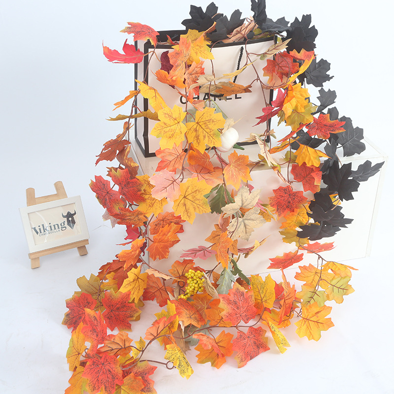 跨境丰收节仿真枫叶藤条万圣节摄影布景壁挂吊顶装饰批发仿真枫叶详情2