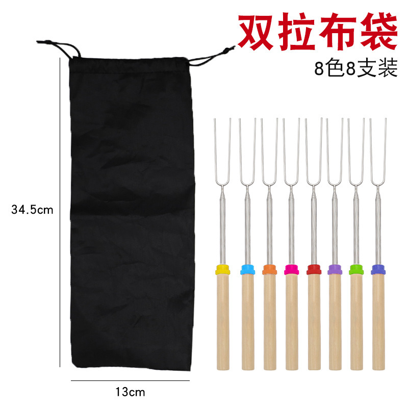 Hot-selling stainless steel telescopic barbecue forks, outdoor Q-type barbecue skewers, chicken wings, live legs, marshmallow barbecue sticks pic 5