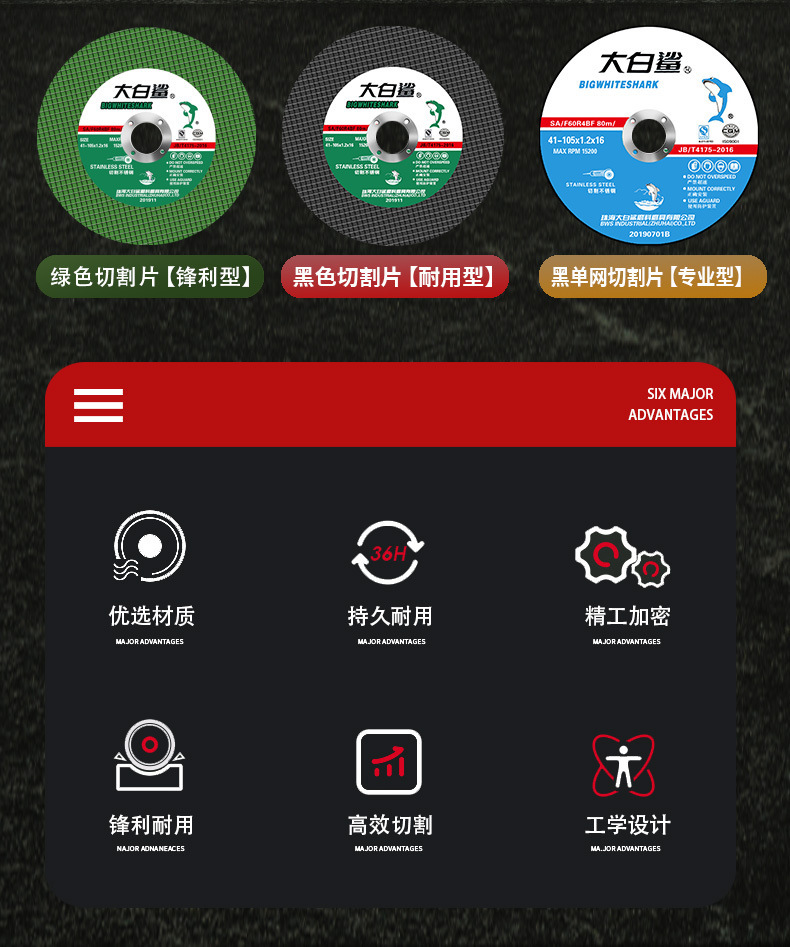 【现货切割片】大白鲨双网角磨机105金属不锈钢树脂锋利【厂供】详情4