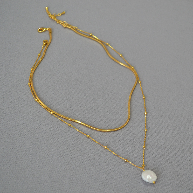 白百何李一桐巴洛克珍珠项链女叠戴蛇骨链设计高级感锁骨链详情6