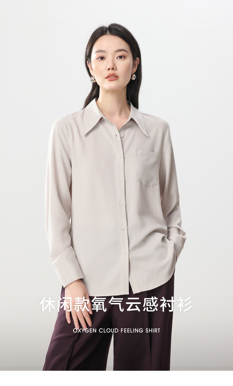 超凡服饰气质通勤宽松H型衬衫上衣显瘦女衬衫透气免烫不易皱云感详情3