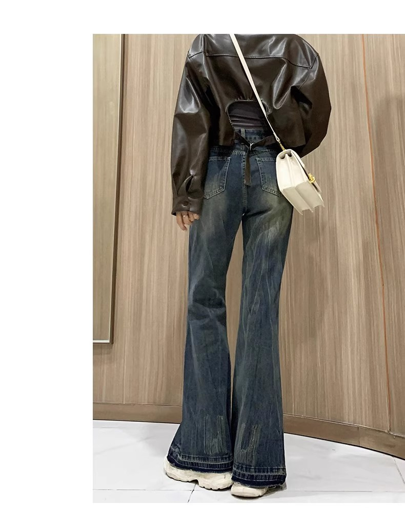 春装女2025年新款微喇牛仔裤女小个子宽松美式不贴腿喇叭裤子春秋详情10