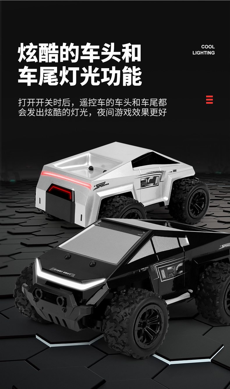跨境2.4G高速越野车遥控车玩具车皮卡大脚车高低速带灯光手机控制详情7