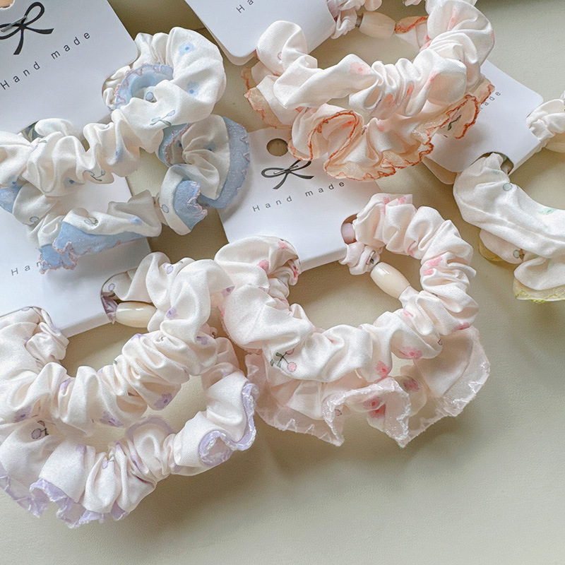2条装春夏新款少女花朵大肠发圈棉布花边糖果色小清新气质发绳女详情1