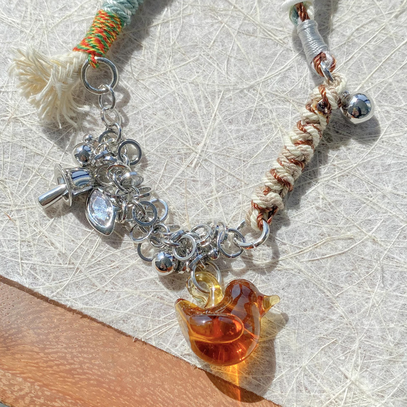 手工编织琉璃小鸟项链彩色多巴胺ins风锁骨链长度随心调时尚颈链详情6