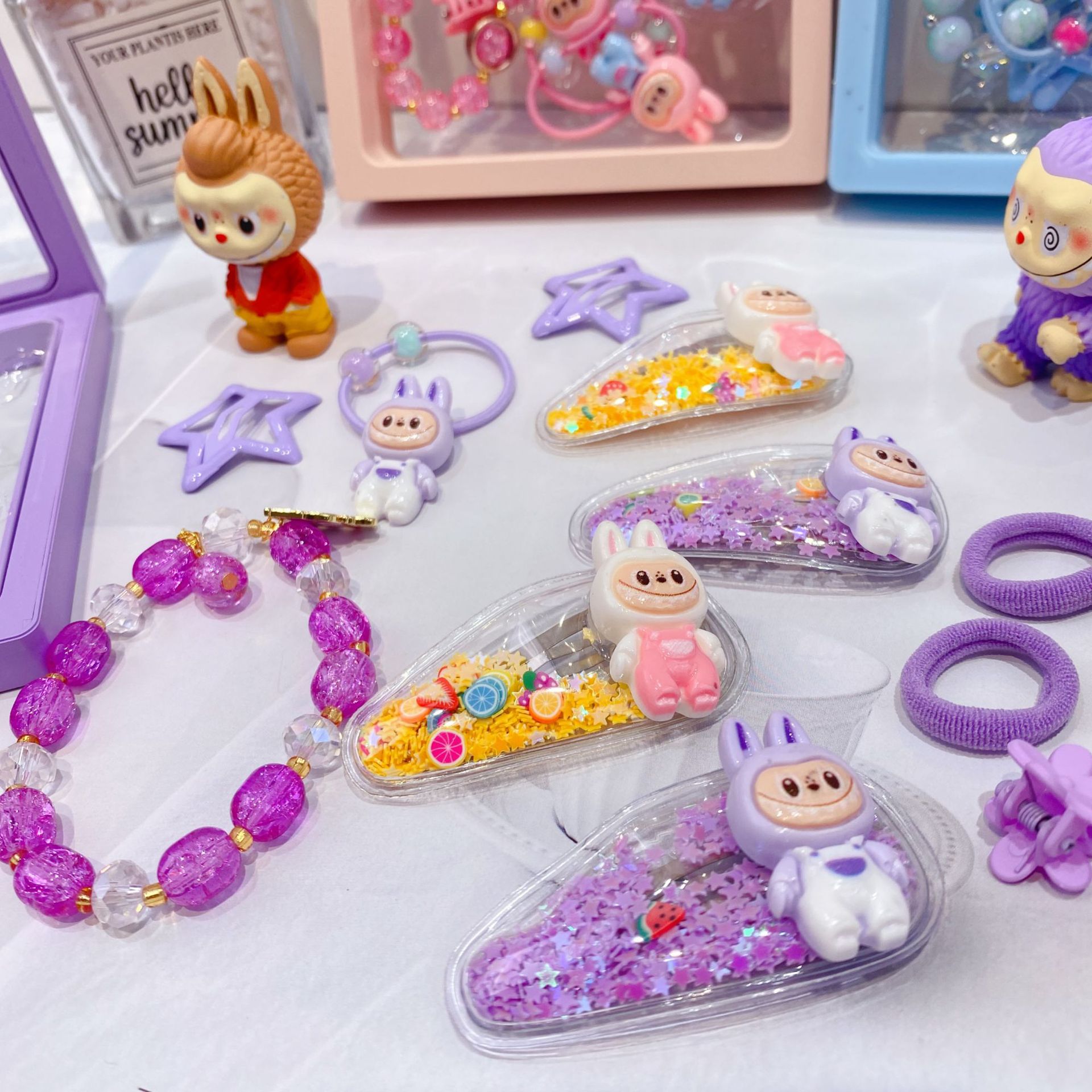 新款哒布布水晶手链卡通皮筋发夹饰品套装可爱少女心装扮时尚精品详情6