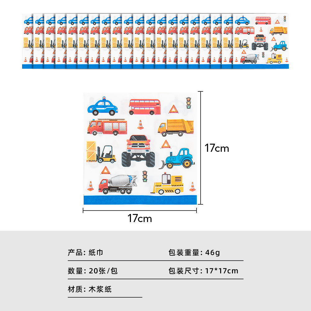 现货工程车小卡车儿童主题生日聚会派对布置用品环保一次性餐具纸杯盘详情13