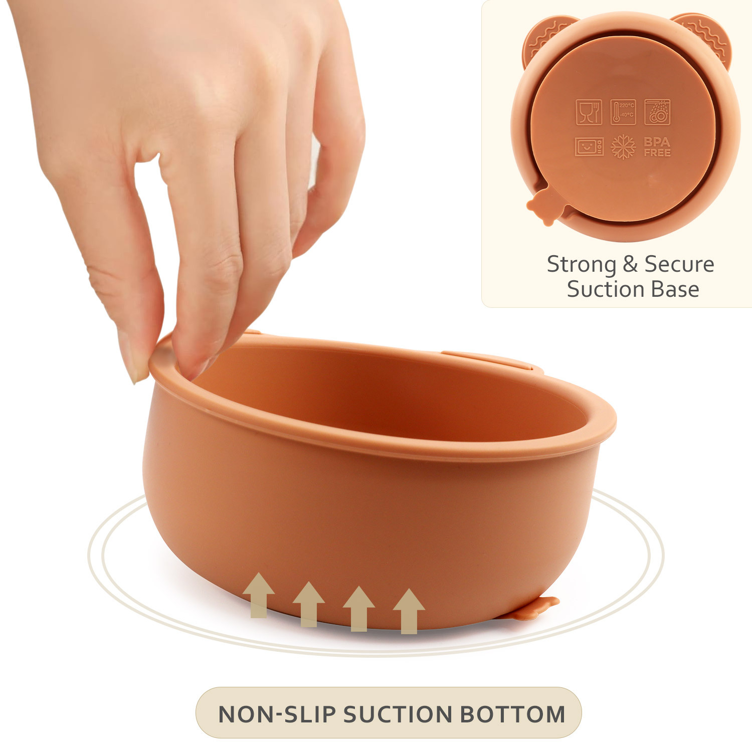 小熊品牌儿童硅胶碗带盖 宝宝辅食碗微波炉可加热 零食碗大力吸盘防打翻 日用喂养餐具安全健康详情3