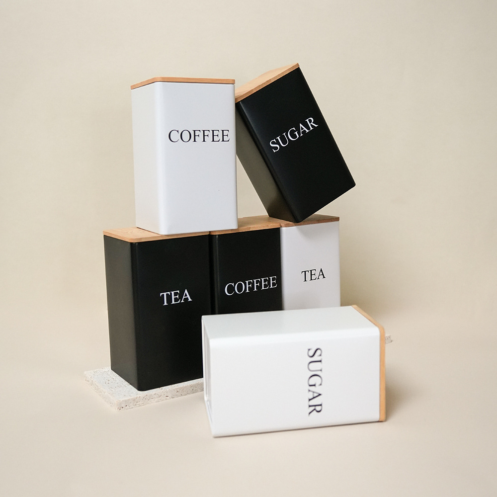 European and American style ins bamboo lid metal tin box, candy, coffee, tea, tinplate storage box, simple and creative storage box pic 6