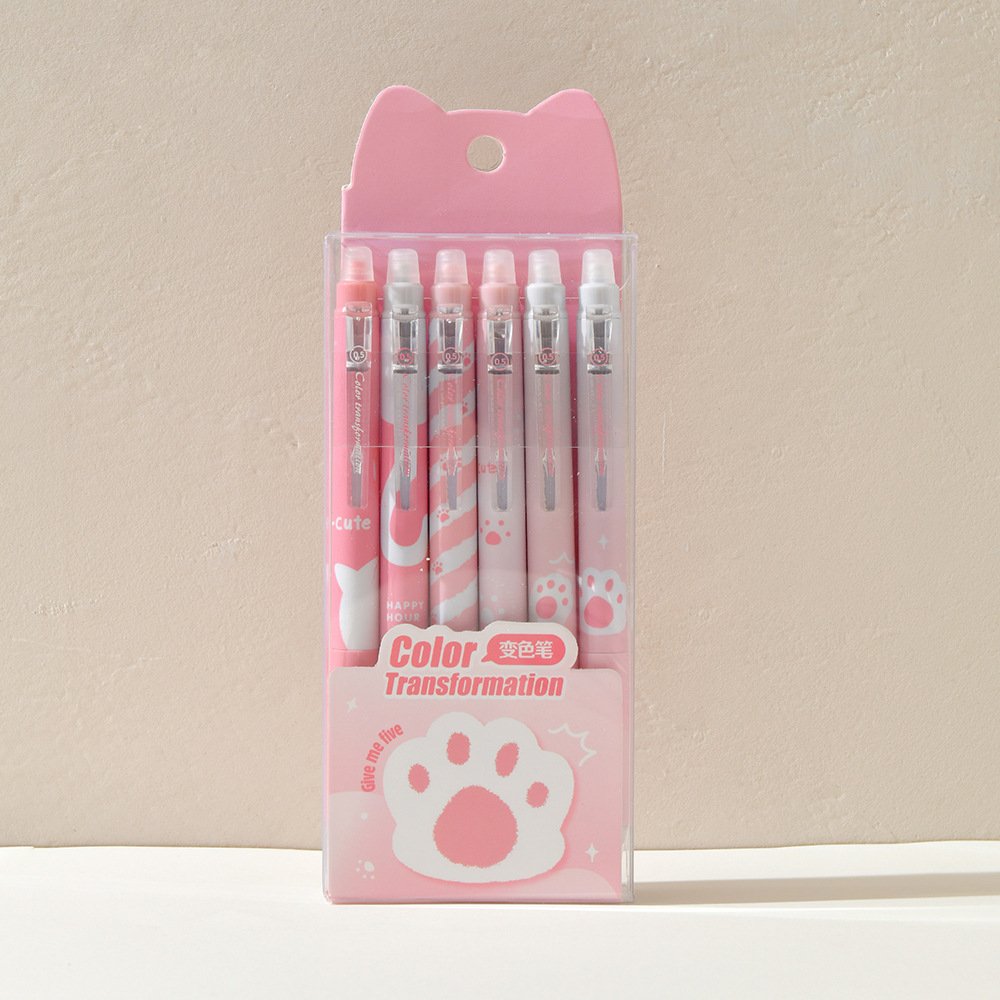 Chenxi Cat Paw Erasable Color-changing Pen 6-piece Set, Soft rubber case Planner Pen, Drawing Pen, Gel Pen, Colorful Creative Erasable Pen pic 9