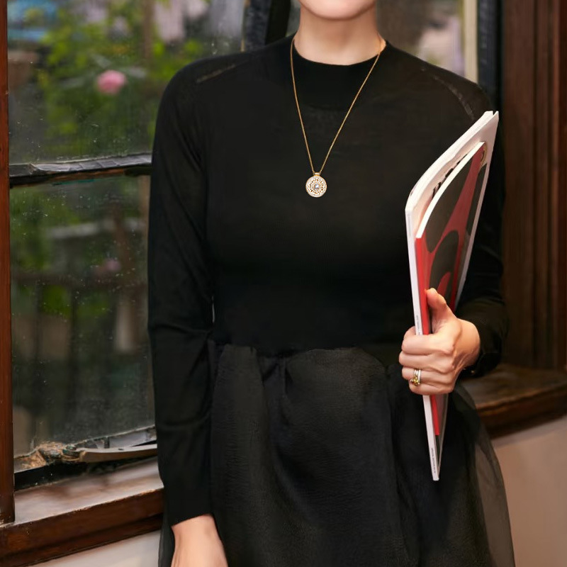 925纯银项链罗盘八宝吊坠女轻奢高级感小众时尚锆石ins毛衣链饰品详情6