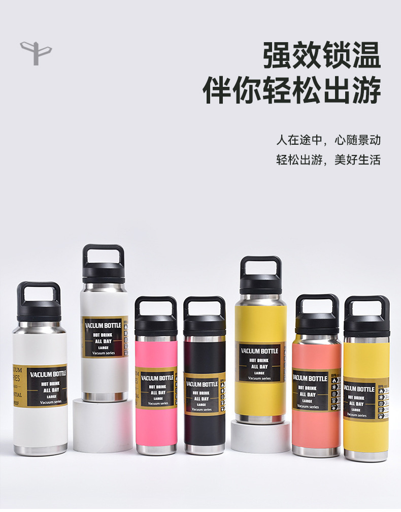 跨境新款不锈钢大容量保温杯便携户外运动手提壶双层真空登山壶详情4