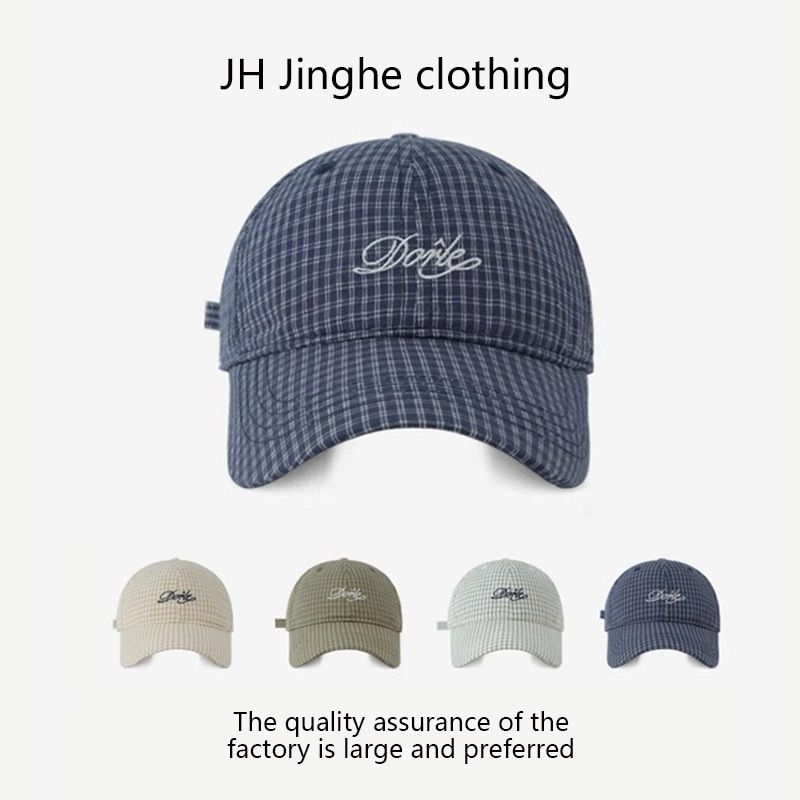 Spring and summer new baseball cap with letter-embroidered check pattern, Korean-style fashionable retro casual outdoor sunshade baseball cap pic 1
