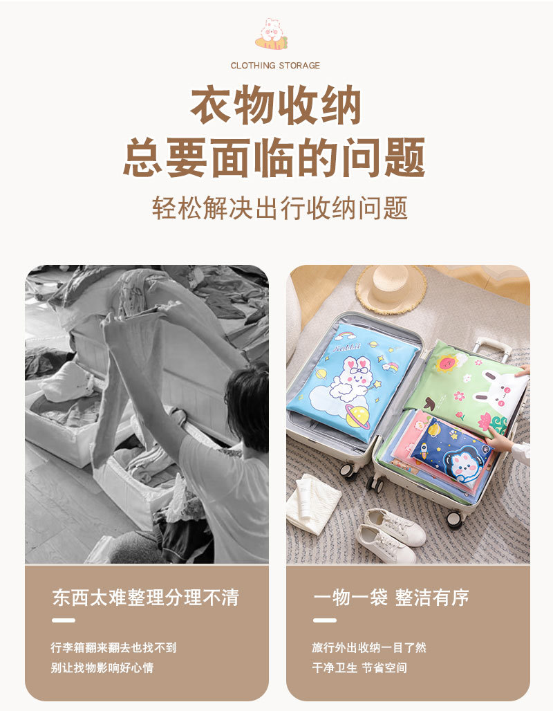 Travel storage bags, clothes organizing bags, kindergarten clothes sealed bags, thickened luggage classification portable pull-edge bags pic 3