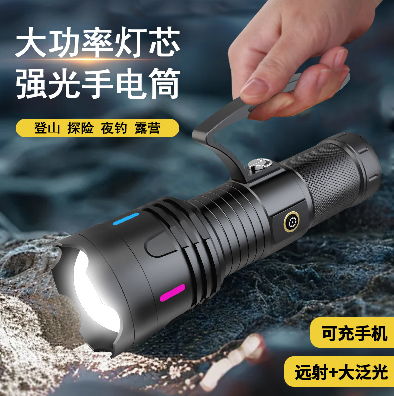 Cross-border high-power White Aurora flashlight, outdoor lighting, waterproof strong light, multi-functional emergency telescopic zoom flashlight pic 5