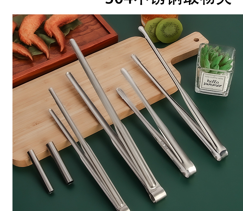 韩式烤肉夹304面包夹家用牛扒夹防烫烧烤夹冰夹批发不锈钢食品夹详情11