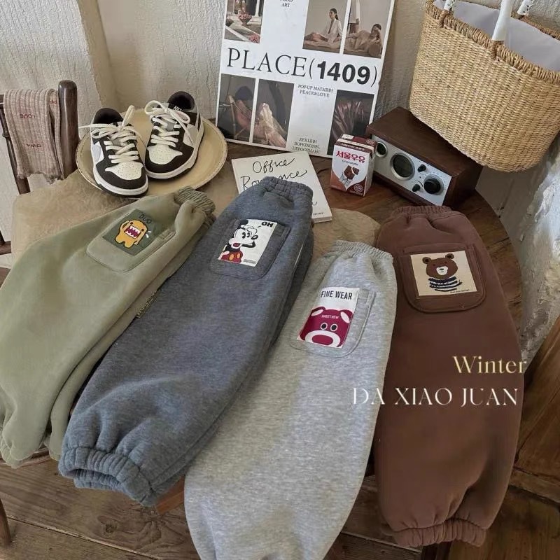 冬季新款加绒加厚休闲裤儿童卫裤童装男女童洋气卡通一体绒宝宝裤详情2