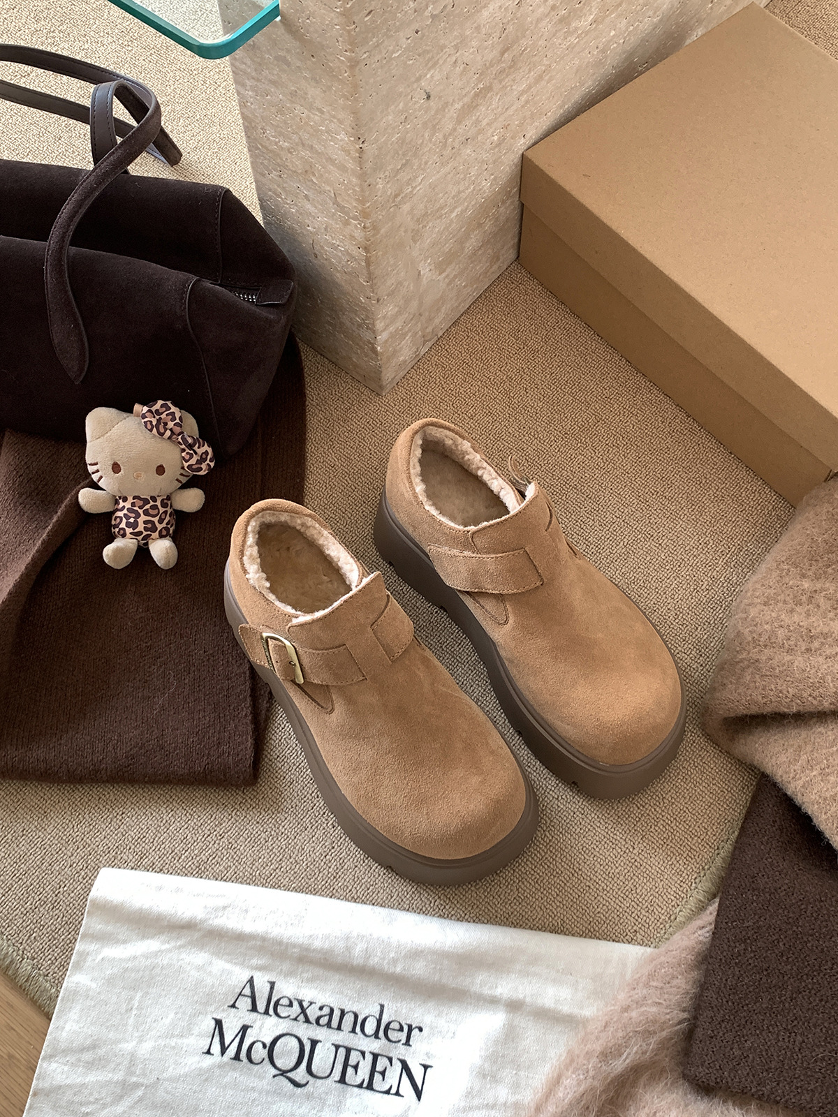 MARCO&JOYCE厚底增高勃肯鞋女冬季新款加绒松糕一脚蹬乐福鞋单鞋详情11