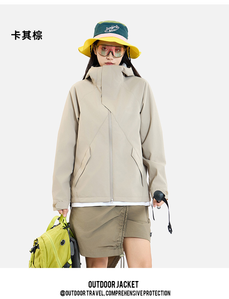 春秋冲锋衣连帽高领磁吸扣防水透气抽绳男女款户外休闲服直播爆款详情23