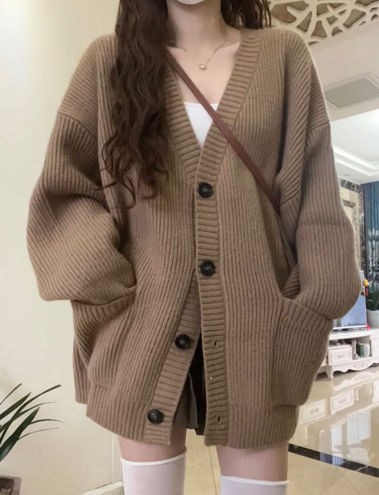 韩版V领慵懒风开衫2025新款日系简约毛衣女春秋冬休闲宽松针织衫详情4