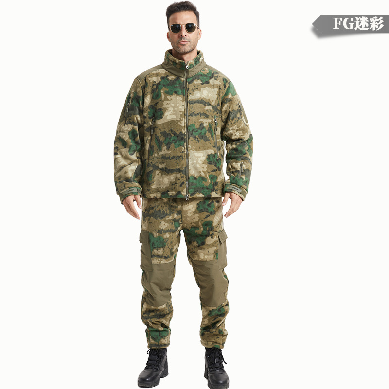 Yitu Chunqiu Outdoor Sports Camouflage stand-up Collar Fleece Jacket Set for cold protection and warmth preservation tactics, Arctic fleece thermal clothing and pants, granular fleece pic 12