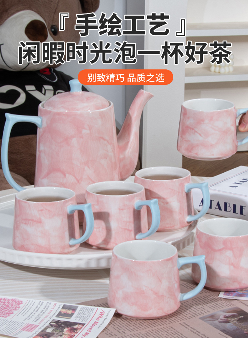 Cross-border in-stock light luxury ceramic water sets for guests, household cups and tea sets, housewarming gift water set pic 3