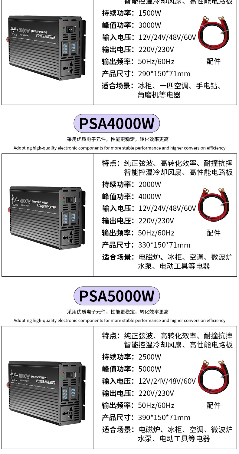 户外用电转换大功率纯正弦波逆变器家用电器空气炸锅展示柜逆变器详情5