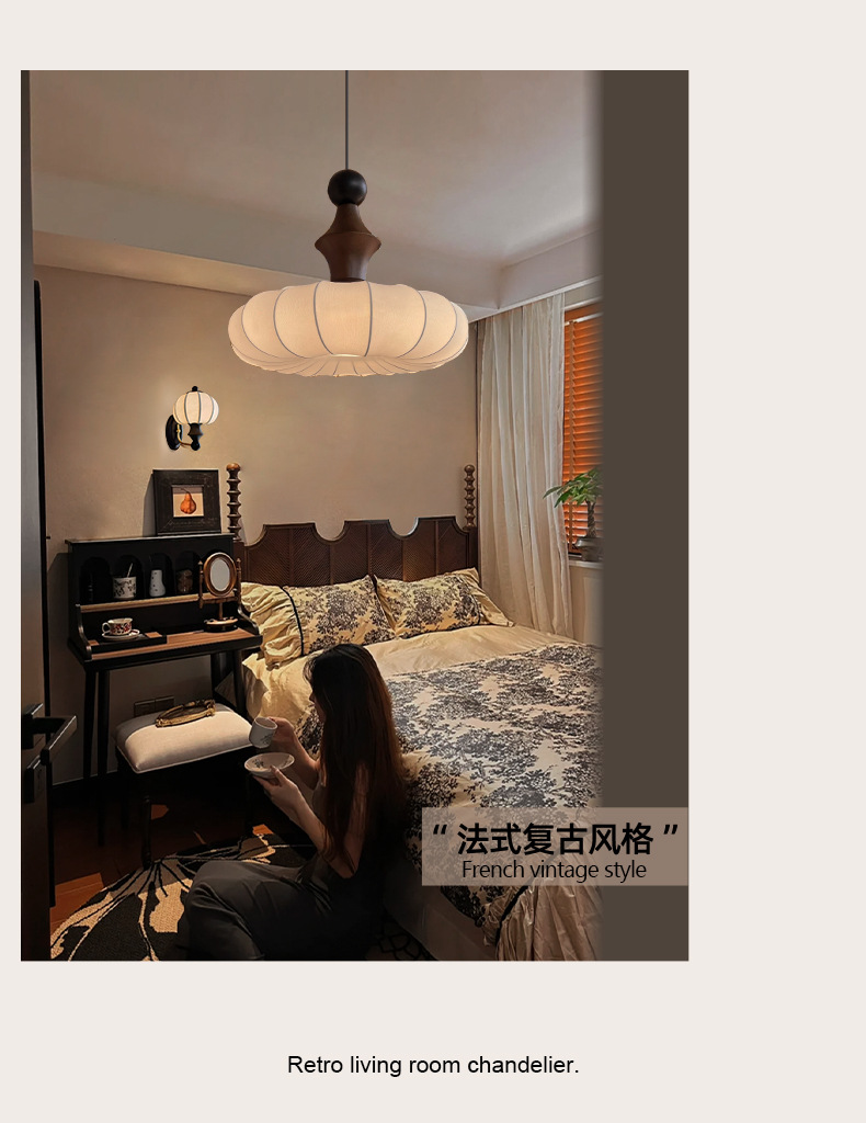 Zhaoying Bamboo Joint retro vintage bedroom chandelier, log style dining room lamp, high-end room solid wood wabi-sabi style lamp pic 10