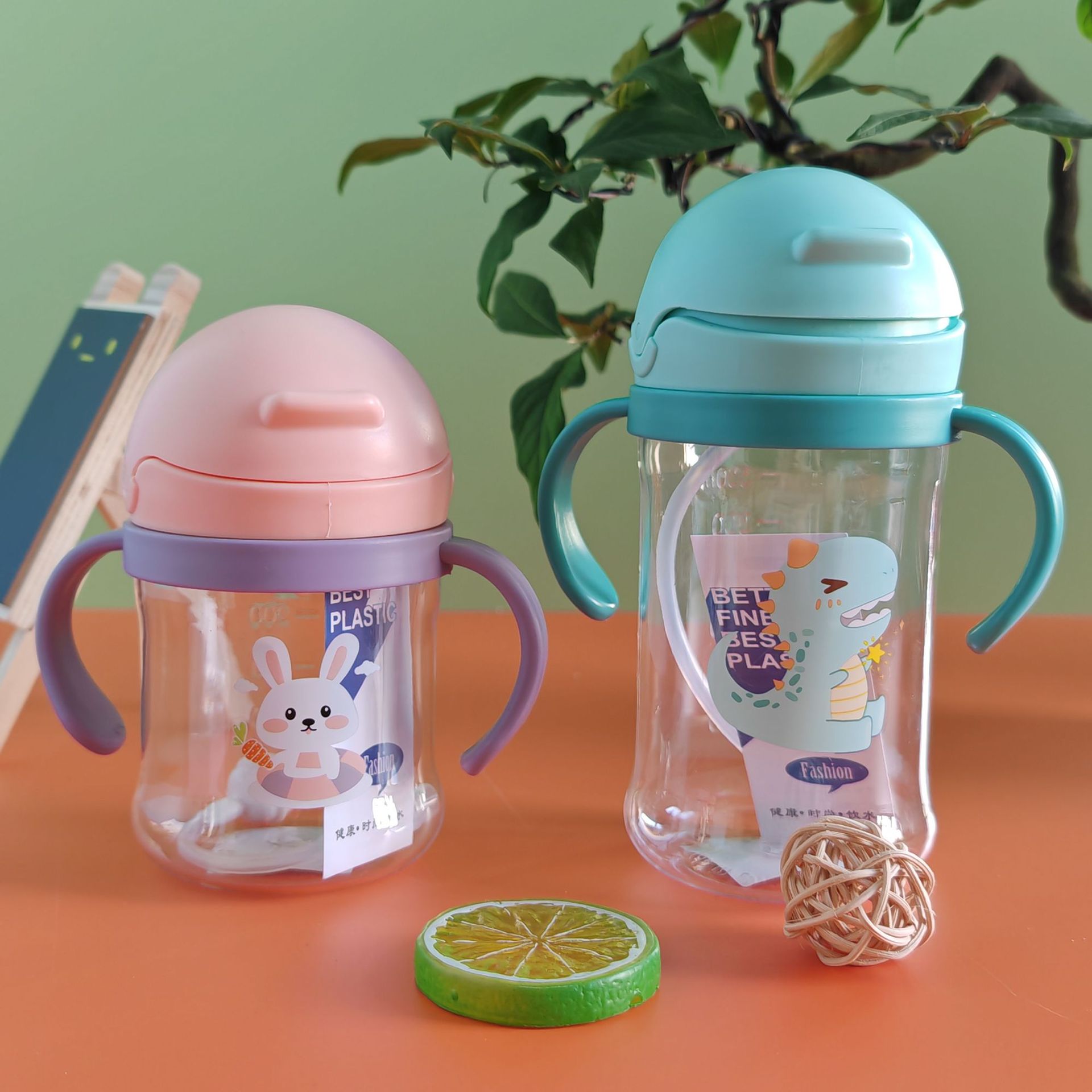 塑料夏季儿童吸管杯宝宝专用学饮杯带手柄儿童吸管水杯详情4