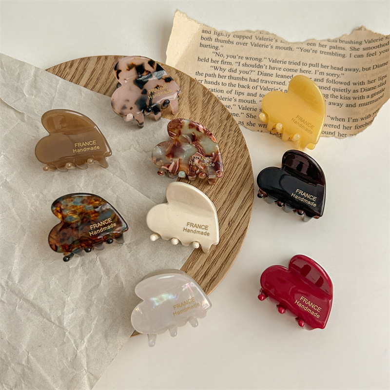 法式醋酸爱心小抓夹女2024新款后脑勺发卡夹子鲨鱼夹春夏发夹头饰详情2