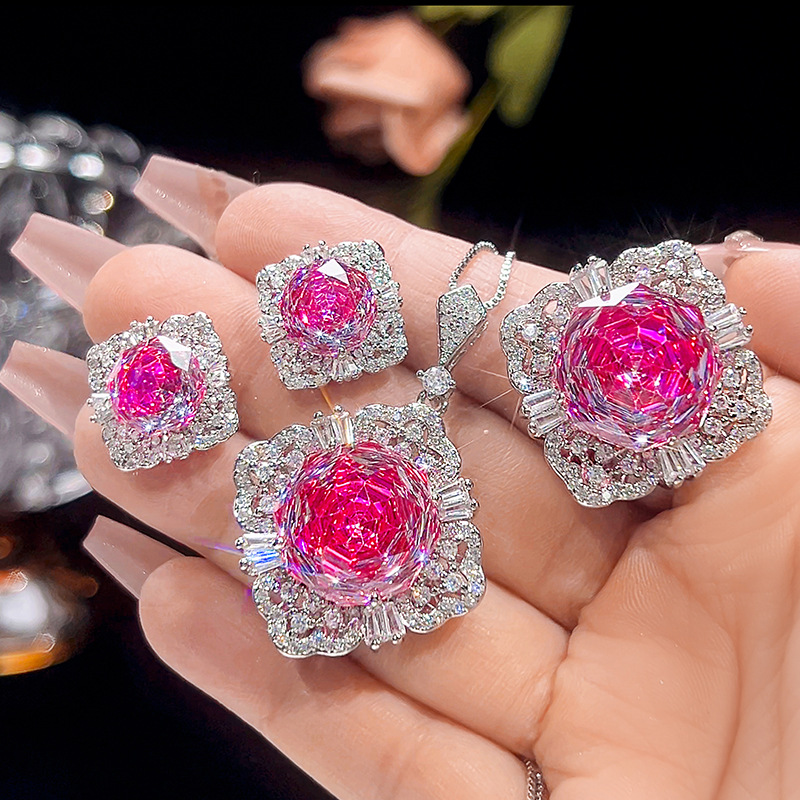 2025新款庄生生珠宝铜底镀金仿真千禧火龙果色气质套装主石16-10m详情8