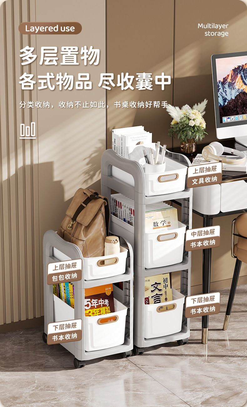 The schoolbag rack, drawer-type movable trolley, book storage rack under the table, multi-layer bookshelf and mobile rack save space pic 3