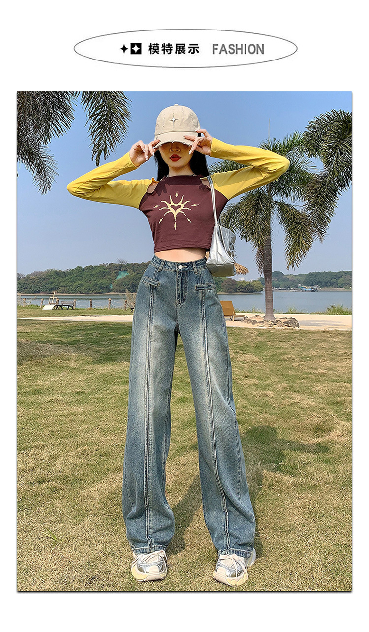 The new high-waisted, loose-fitting straight-leg jeans for women in the spring of 2024 are fashionable and versatile pic 8