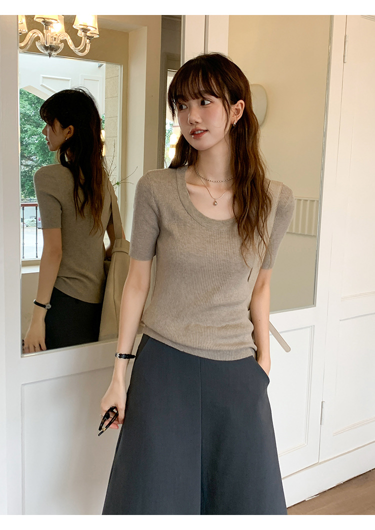 U领冰丝针织衫短袖女修身夏季基础短款T恤上衣2025新款详情31