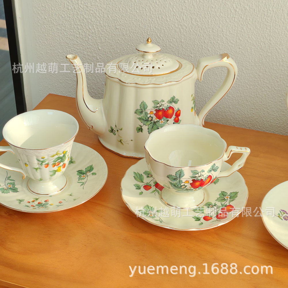 European-style ins coffee cup and saucer set, ceramic, British-style gold-edged tea cups and teapots, French restaurant cups, daily gifts pic 12