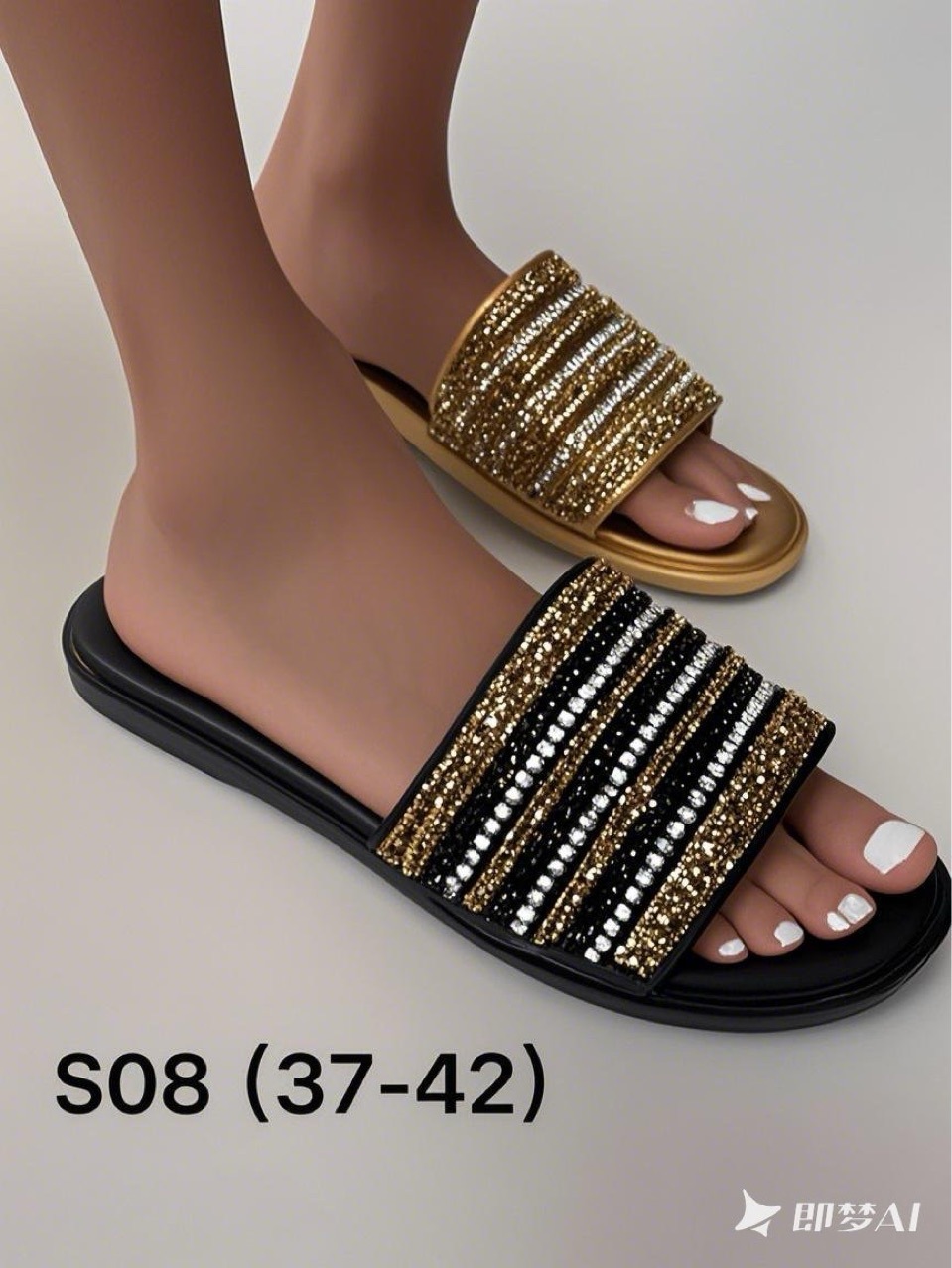 ZR工厂直销法式水钻一字方头拖鞋女百搭透气轻便防滑平底鞋Slippe详情2