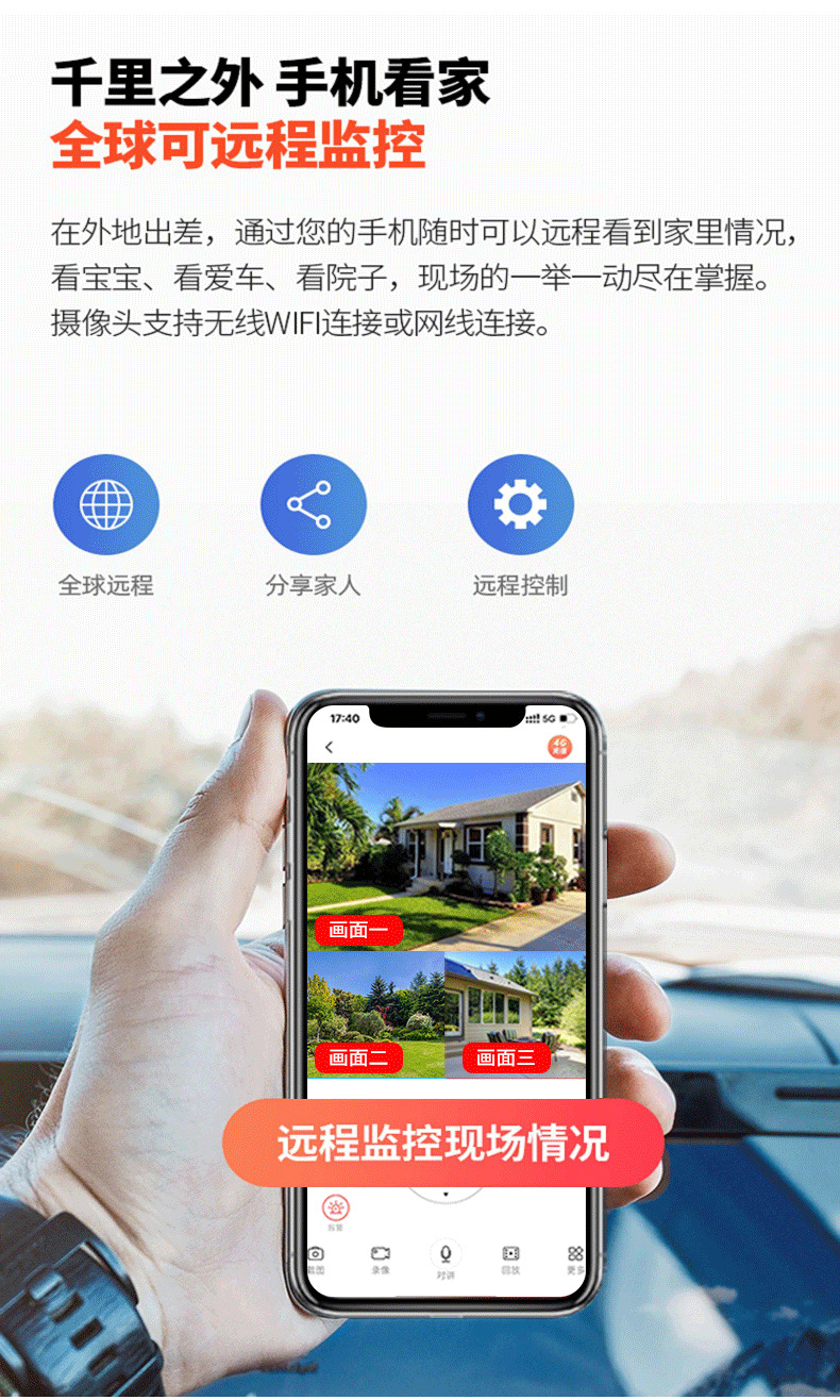 V380私模三画面4G太阳能监控摄像头一机三画面摄像头跨境电商爆款详情7