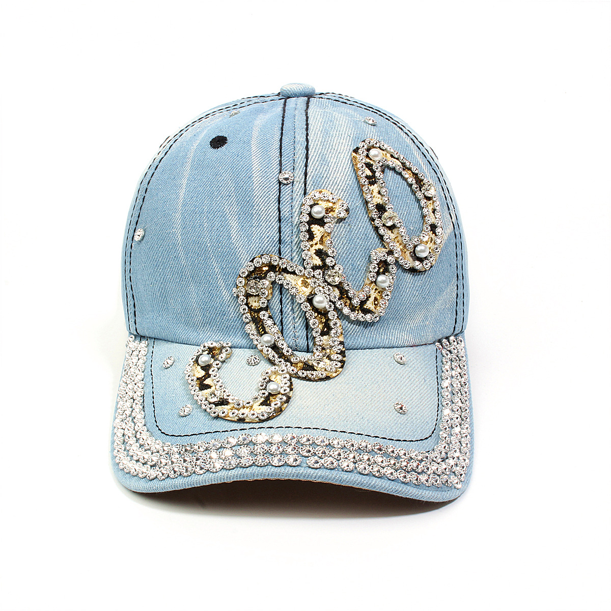 跨境外贸新款牛仔布女镶钻欧美国休闲成人棒球帽时尚洋气鸭舌帽子详情5