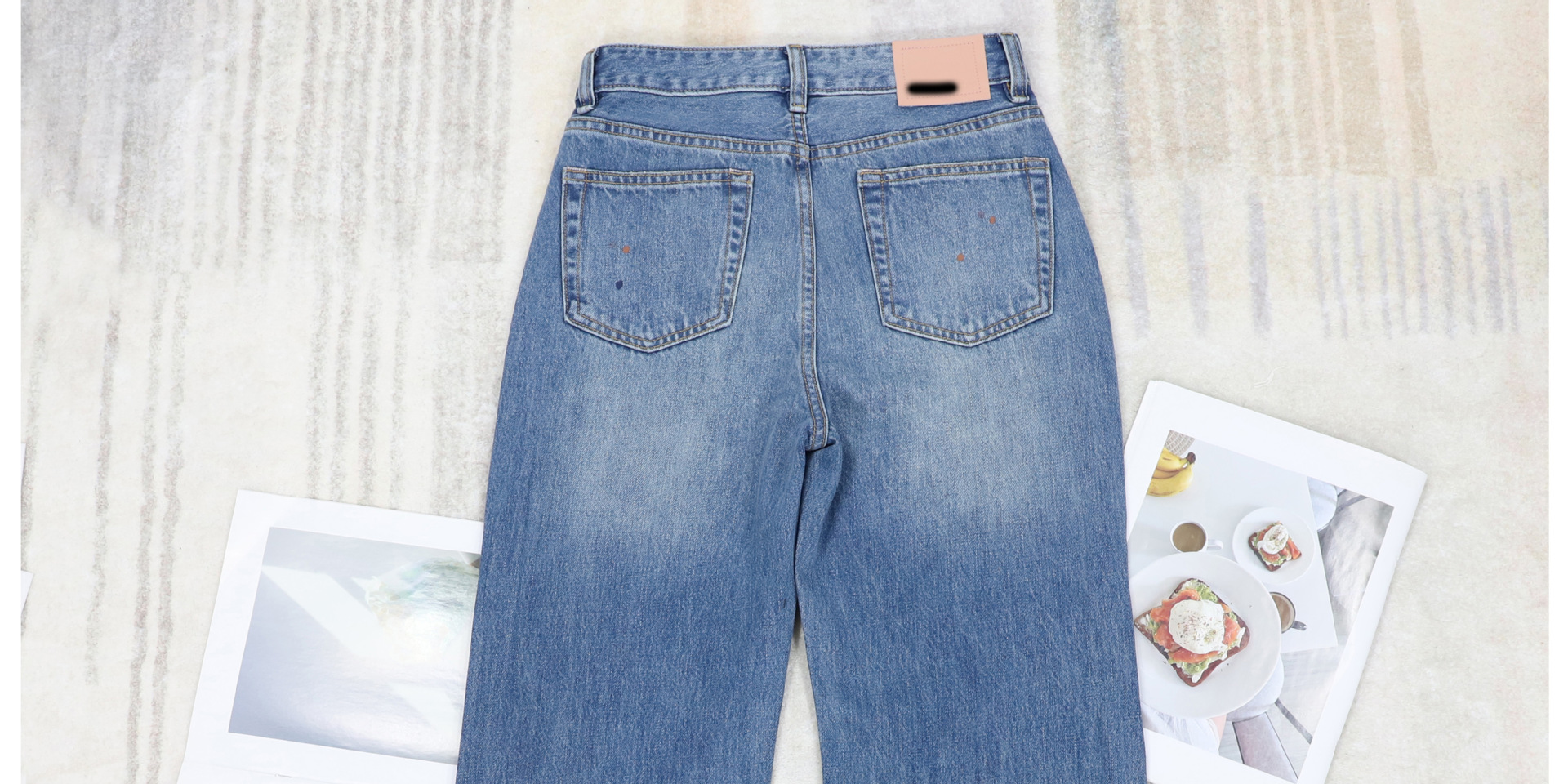 AC blue straight-leg jeans for women, high-waisted wide-leg, ink-wash distressed printed flared pants, dirty pants, Spring 2026 new style pic 7