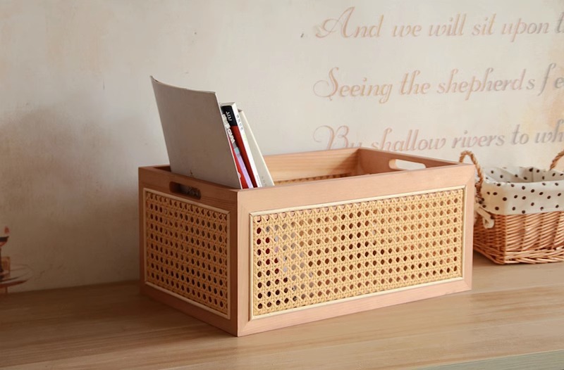 越南藤编收纳筐手工实木美式高档编织篮茶几杂物盒桌面收纳框篮子详情5
