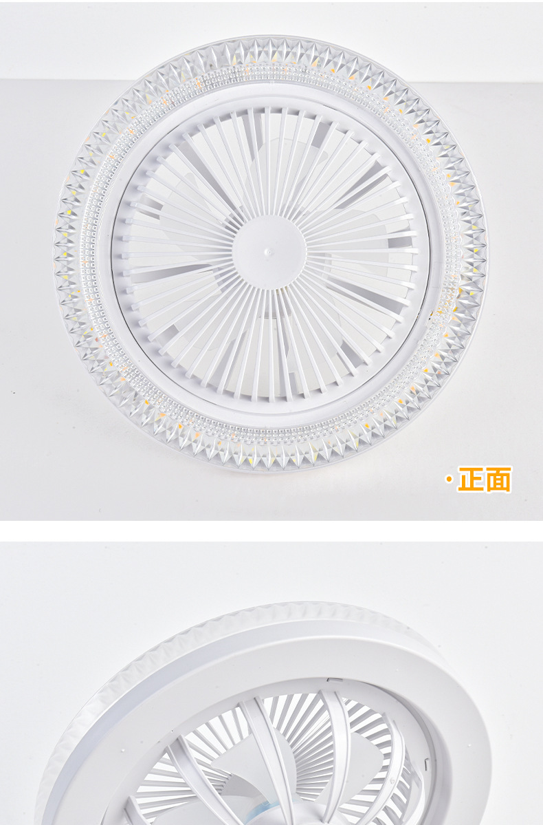 led fan light, crystal 360° oscillating E27 household three-color ceiling fan light, remote control adjustment, bedroom fan light pic 4