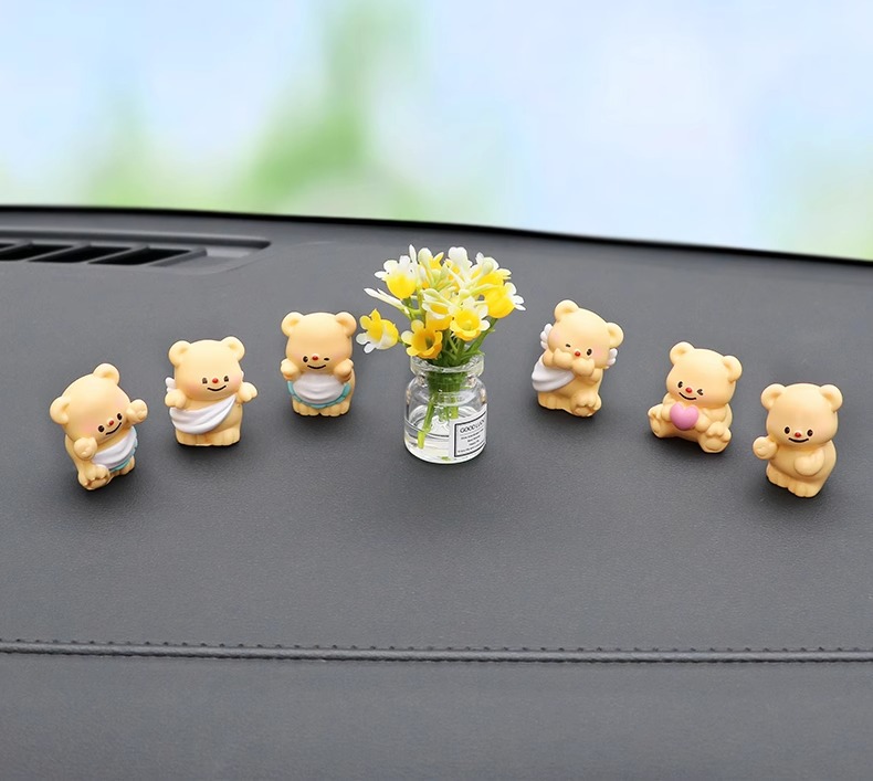 Cute cream bear car decoration, car interior decoration, center console display screen desktop, cute and soothing plush toy pic 11