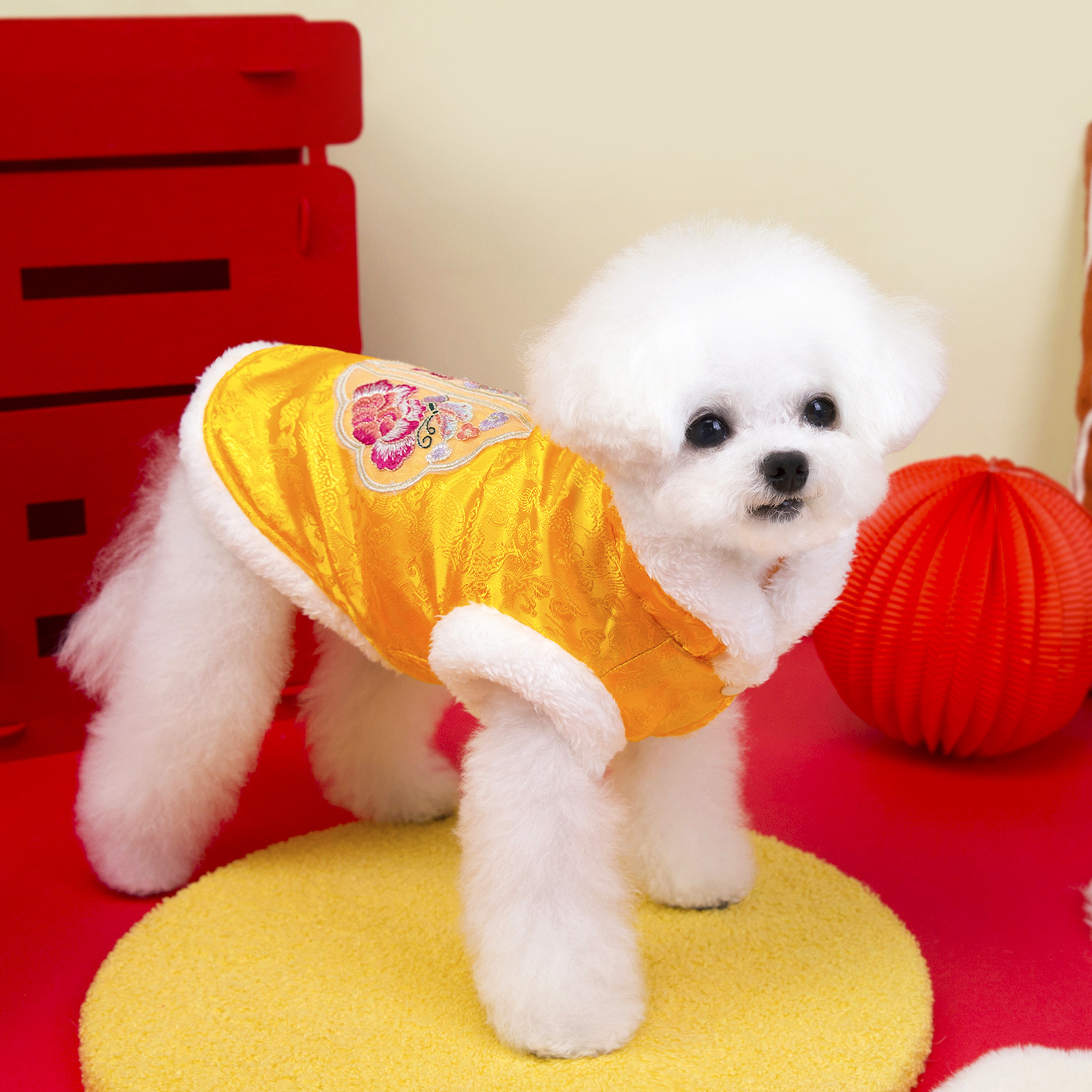Pet clothing, dog clothes, autumn and winter festive outfits, new pet New Year outfits, Tang suits, 25 peony embroidery Tang suits, cotton-padded jackets pic 12