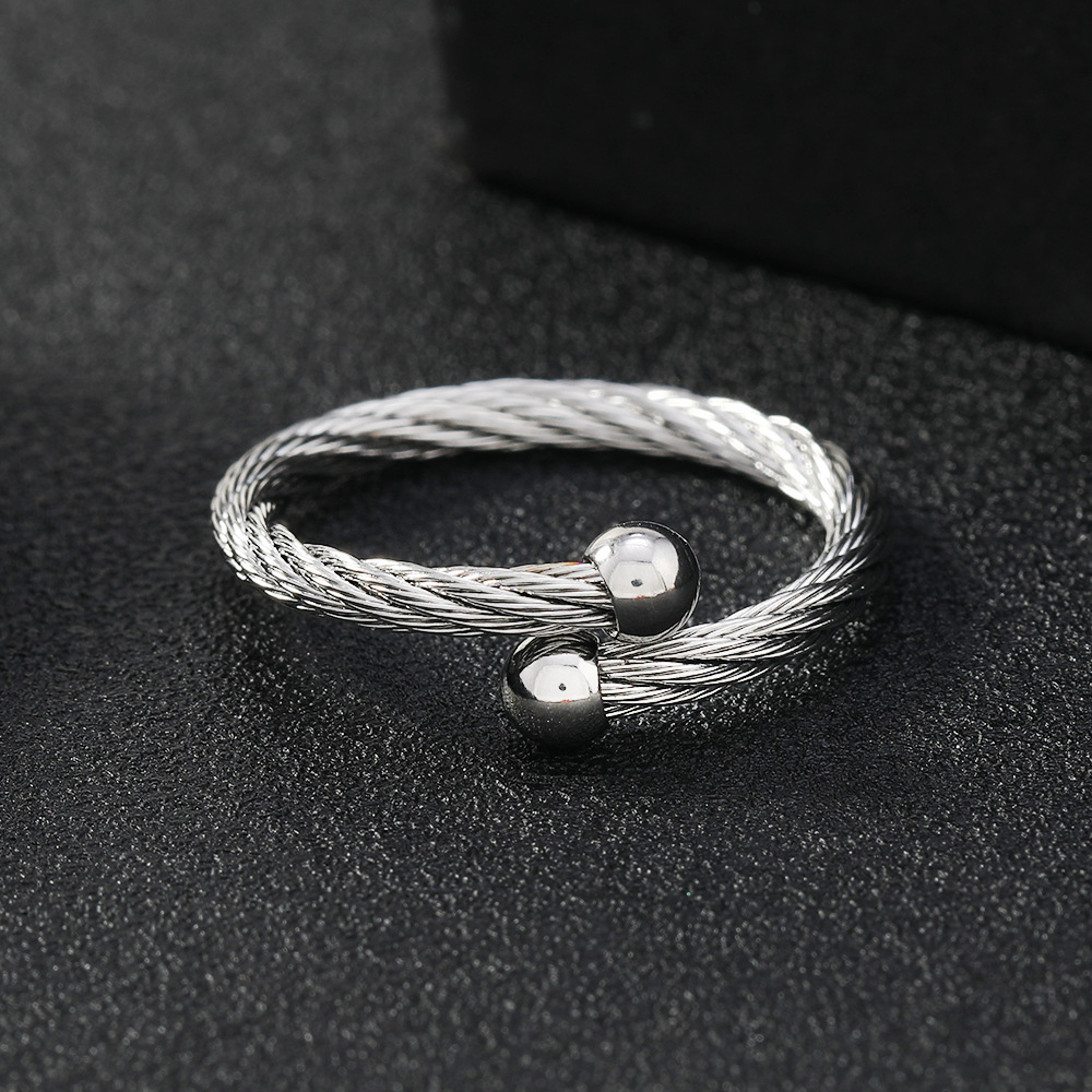 欧美跨境 简约个性不锈钢缆线戒指饰品女 开口可调节小众情侣指环详情16