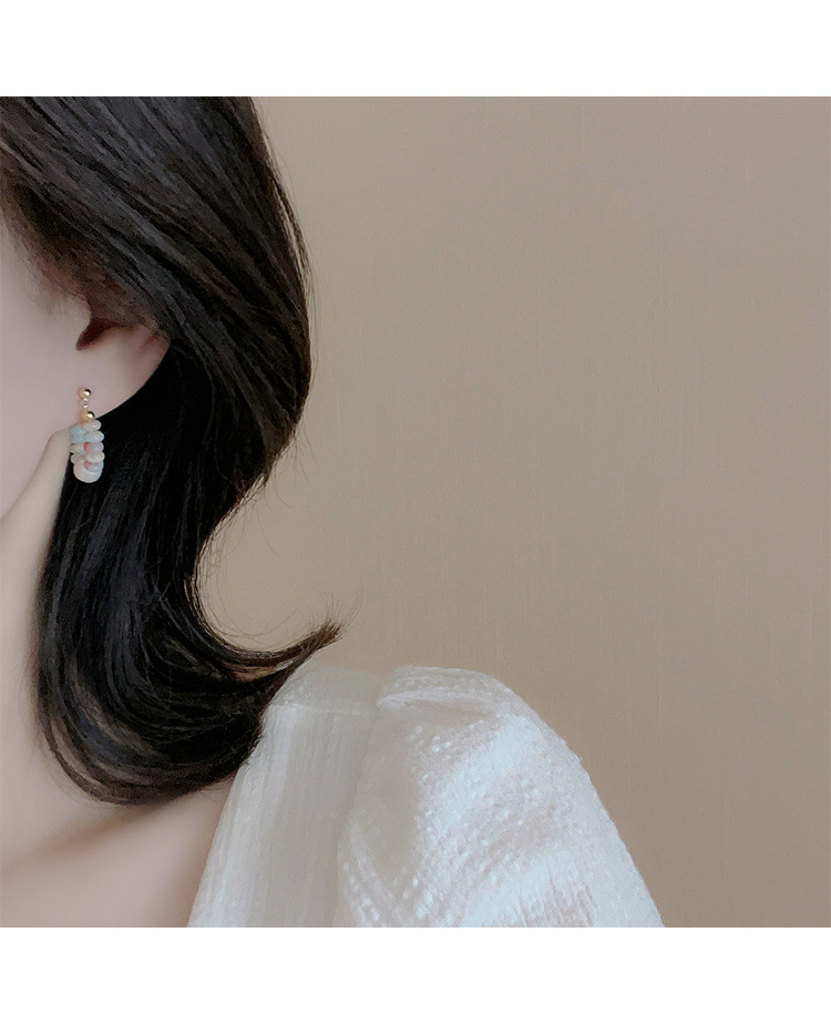 银针异形淡水珍珠寿山石耳环女爆款耳圈耳饰蛇皮花纹简约时尚耳饰详情3