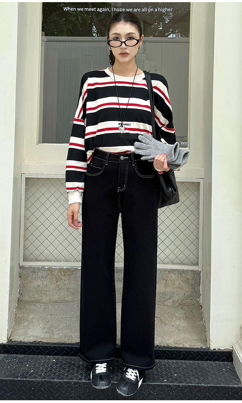 云长 窄版显瘦牛仔裤女冬季新款加厚直筒高腰休闲长裤子现货K0170详情28