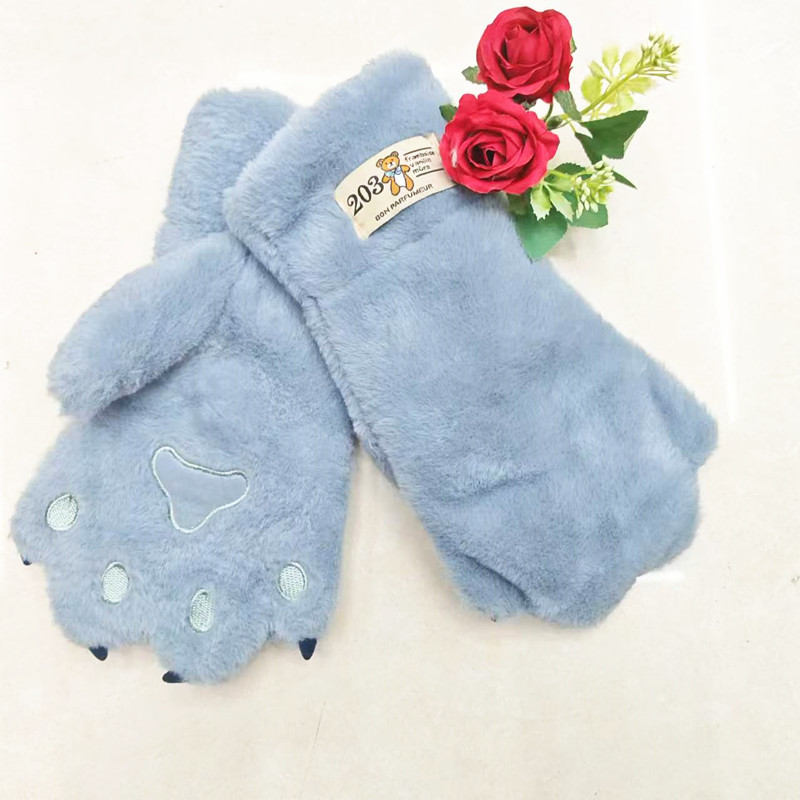 Half-finger gloves, cute bear PAWS, student cycling warm gloves, cartoon girl heart, full-finger plush hand warmers wholesale pic 12