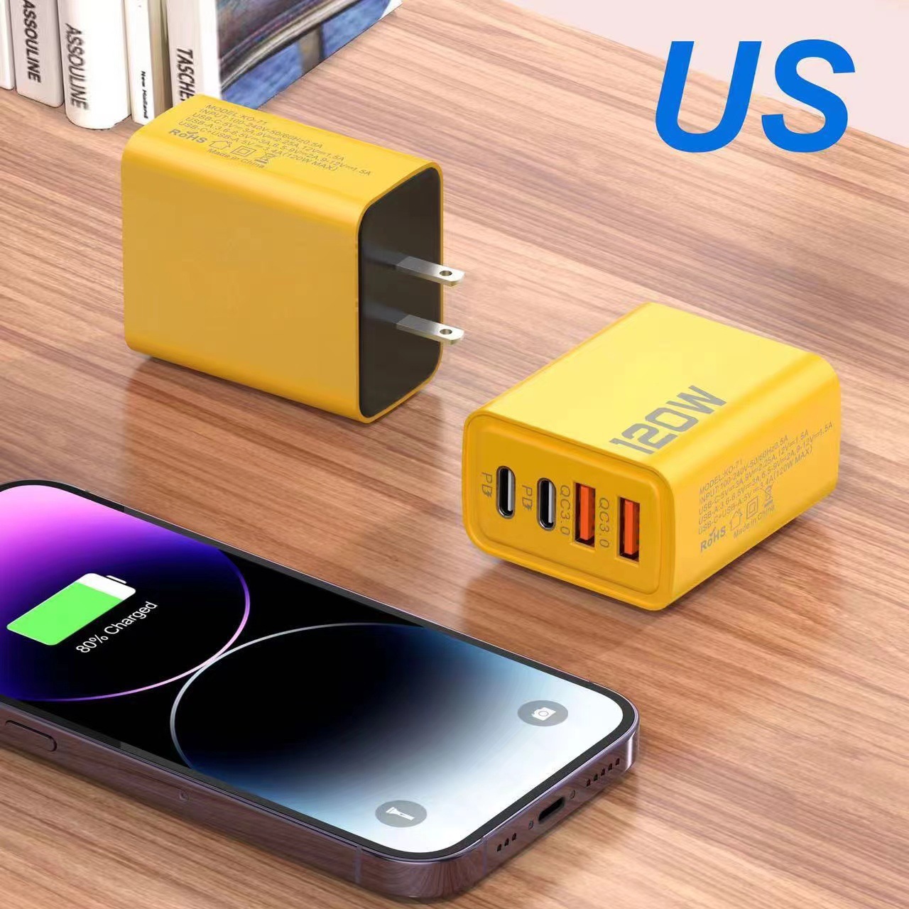 120W fast charging charger with dual USB ports and dual Type-C multi-port PD fast charging heads for US and European standards pic 6